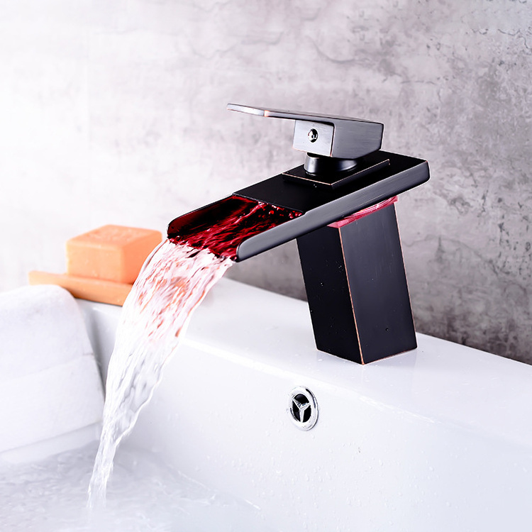 2024 New model Hot Cold Water Mixer Taps Wash Basin faucet ORB Brass Color Changing LED Light Waterfall Bathroom basen Faucet