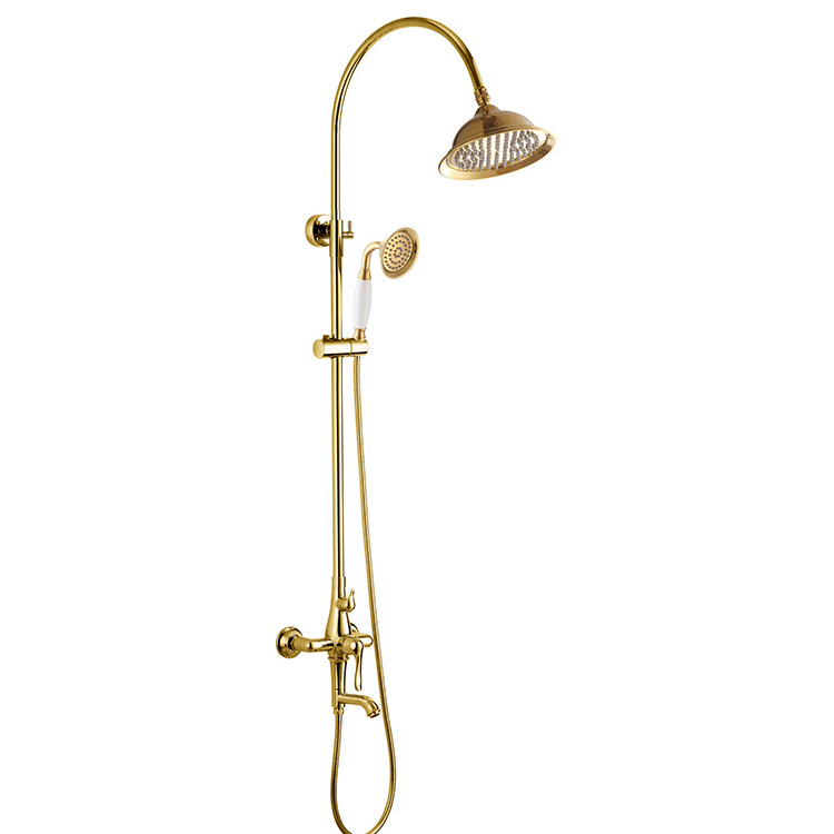 Antique Brass Tub Shower Faucet 8 Inch Head Vintage Shower Fixture Set Mixer Handheld Spray Triple Function Shower Combo