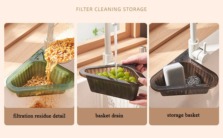 New Punch-free Kitchen Faucet Wash Basin Triangular Drain filtration residue storage Basket Sink rack