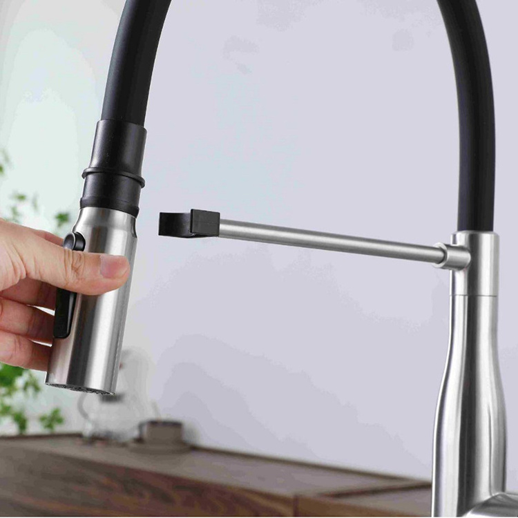 Modern Flexible Hose 360 Rotation Pull Out Kitchen Faucet Deck Mount Hot Cold Water Tap