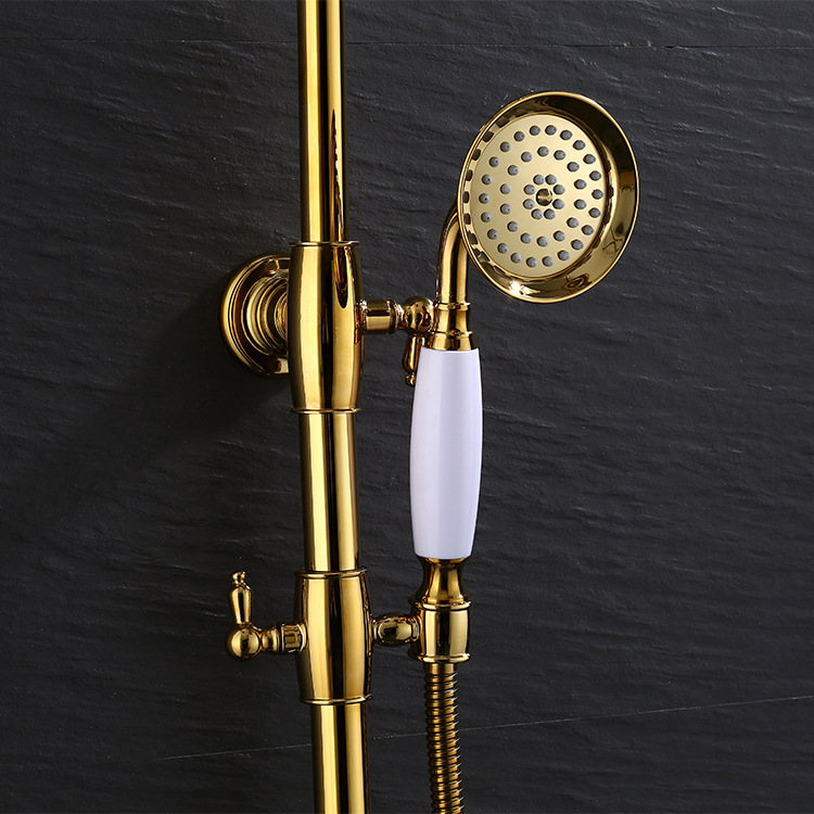 Antique Brass Tub Shower Faucet 8 Inch Head Vintage Shower Fixture Set Mixer Handheld Spray Triple Function Shower Combo