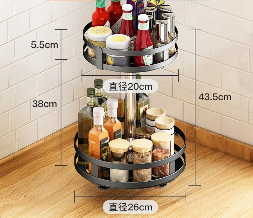 Spice Spinner Two-Tiered Spice Organizer Holder That Saves Space, Organized Within Reach With Dual Spin Turntables