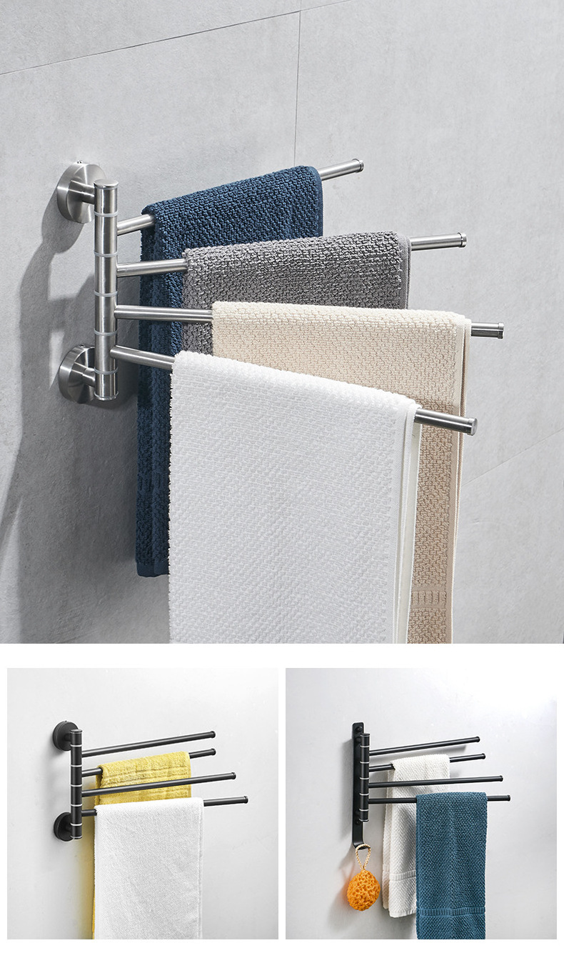 Nordic Hot Sale Stainless Steel 304 Towel Hanger Rod Satin Silver Towel Rack Wall Mounted Towel Bars Hook 5arm For Bathroom