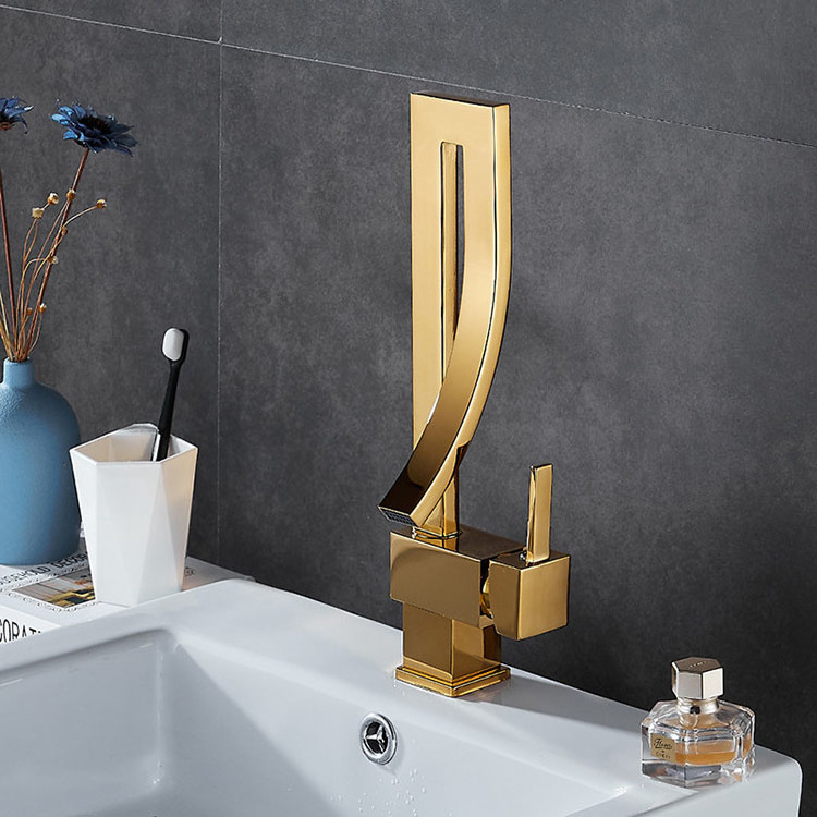 Luxury Bathroom Tap Wash Basin Faucets Brass Metal Hot Cool Water Taps Gold Tall Basin Faucet for Lavatory