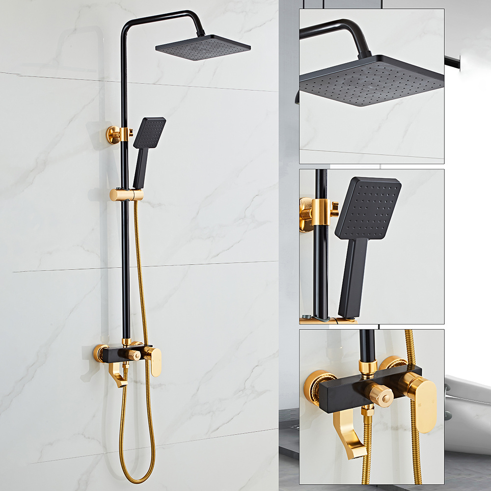 Aluminium Bathroom Shower Set Black Gold Bathtub Mixer Faucet Wall Mounted Hot Cold Shower System Set