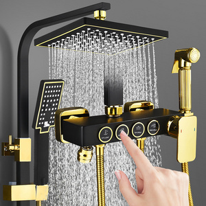 Bathroom Gold Bathing Luxury Shower Kit 4 Functions Piano Brass Shower Set Thermostatic for Hotel