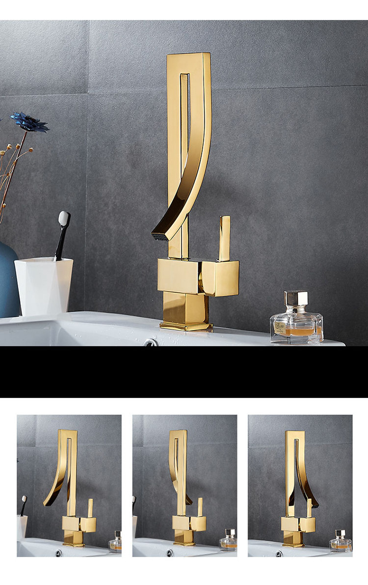 Luxury Bathroom Tap Wash Basin Faucets Brass Metal Hot Cool Water Taps Gold Tall Basin Faucet for Lavatory