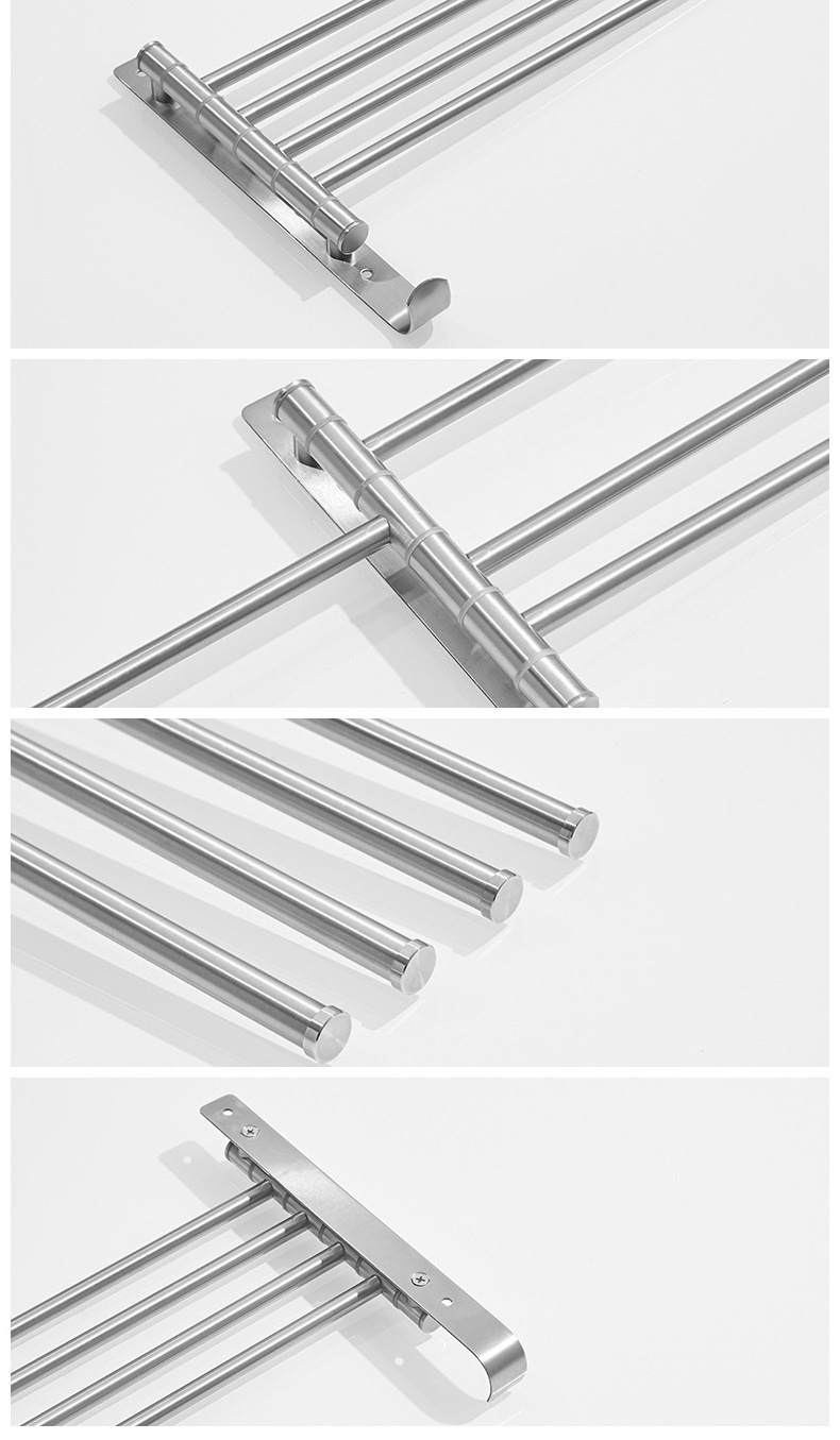 Nordic Hot Sale Stainless Steel 304 Towel Hanger Rod Satin Silver Towel Rack Wall Mounted Towel Bars Hook 5arm For Bathroom