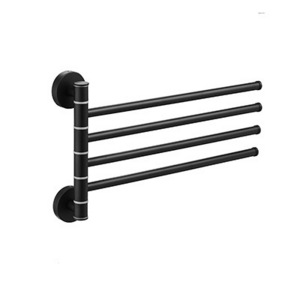 Multifunction Hotel Collapsible Wall Mounted Clothes Hanger 4 Rods Matte Black Towel Rack for Washing Room