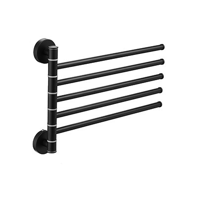 Multifunction Hotel Collapsible Wall Mounted Clothes Hanger 4 Rods Matte Black Towel Rack for Washing Room