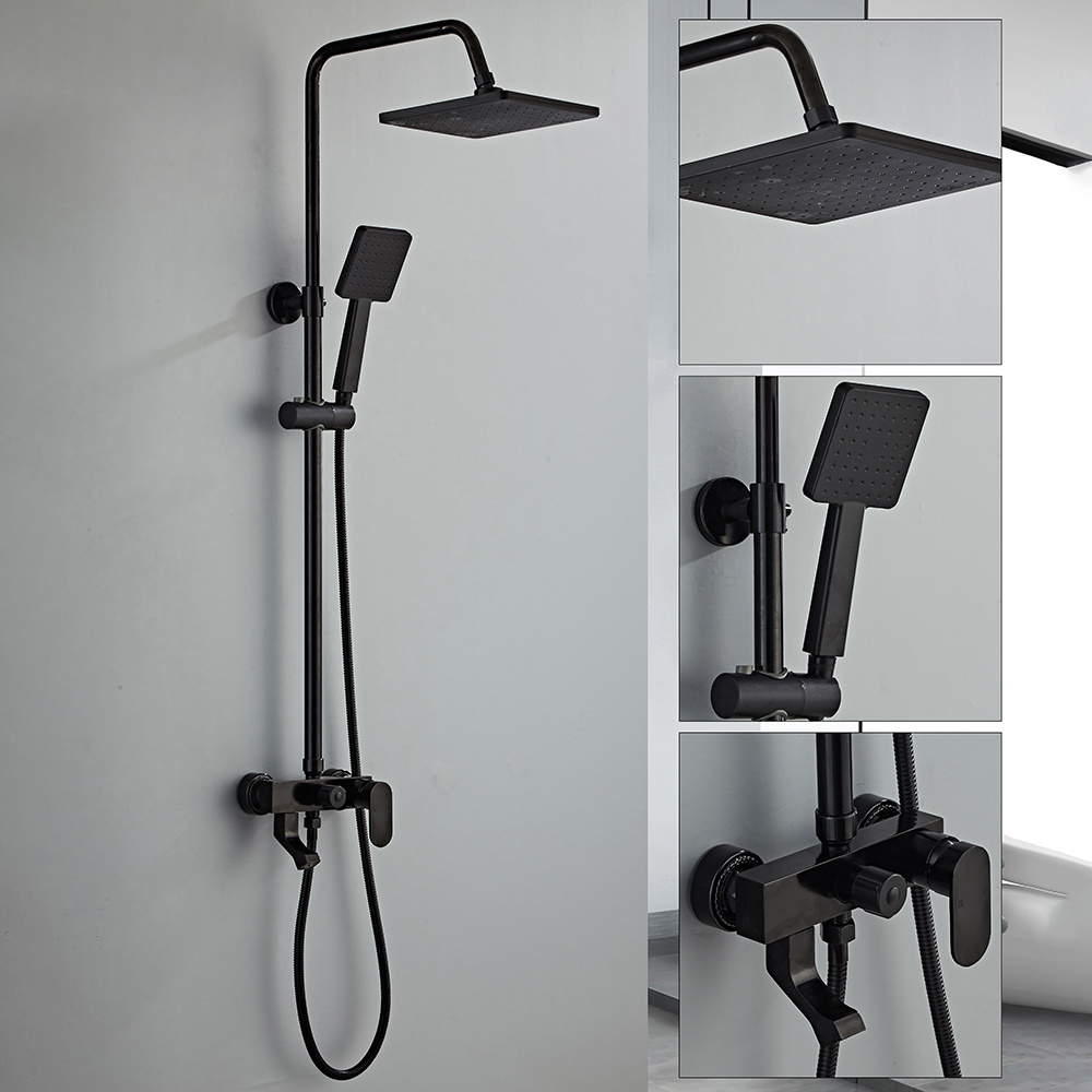 Aluminium Bathroom Shower Set Black Gold Bathtub Mixer Faucet Wall Mounted Hot Cold Shower System Set