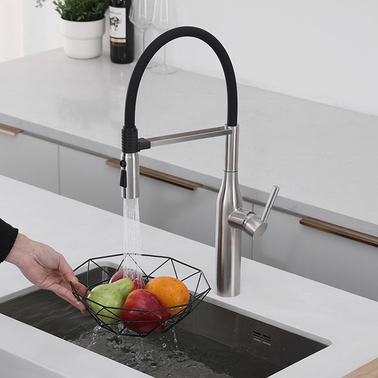 Modern Flexible Hose 360 Rotation Pull Out Kitchen Faucet Deck Mount Hot Cold Water Tap