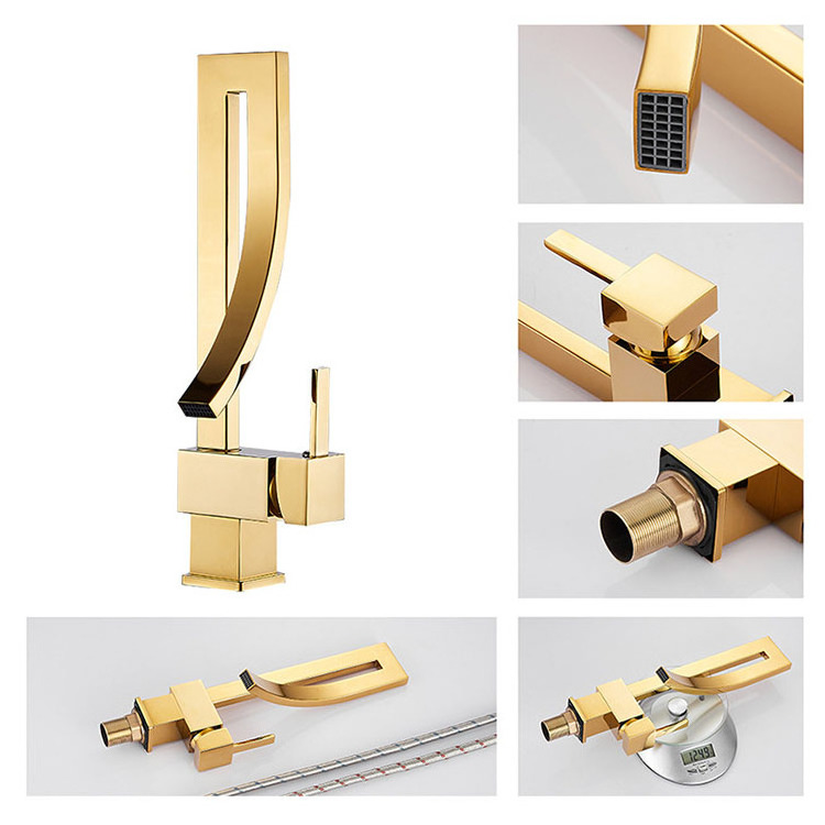 Luxury Bathroom Tap Wash Basin Faucets Brass Metal Hot Cool Water Taps Gold Tall Basin Faucet for Lavatory