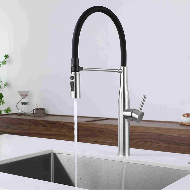 Modern Flexible Hose 360 Rotation Pull Out Kitchen Faucet Deck Mount Hot Cold Water Tap