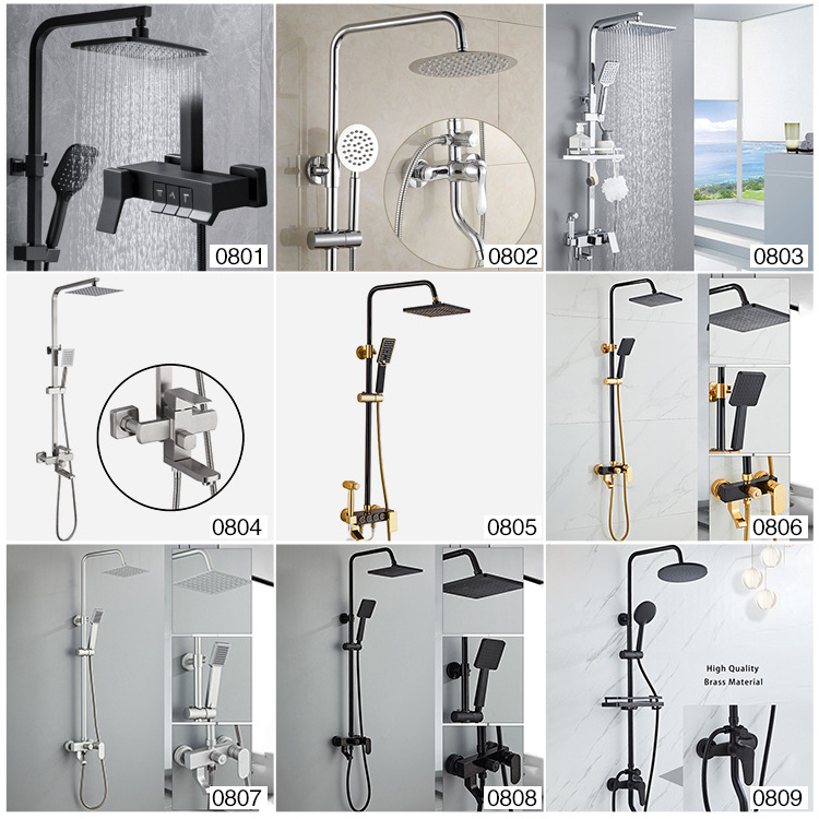 Aluminium Bathroom Shower Set Black Gold Bathtub Mixer Faucet Wall Mounted Hot Cold Shower System Set