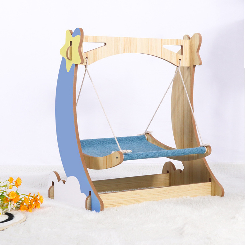 2023 New Cartoon Wooden Cat Hammock Indoor Big Load-bearing Anti-Rollover Pet Swing