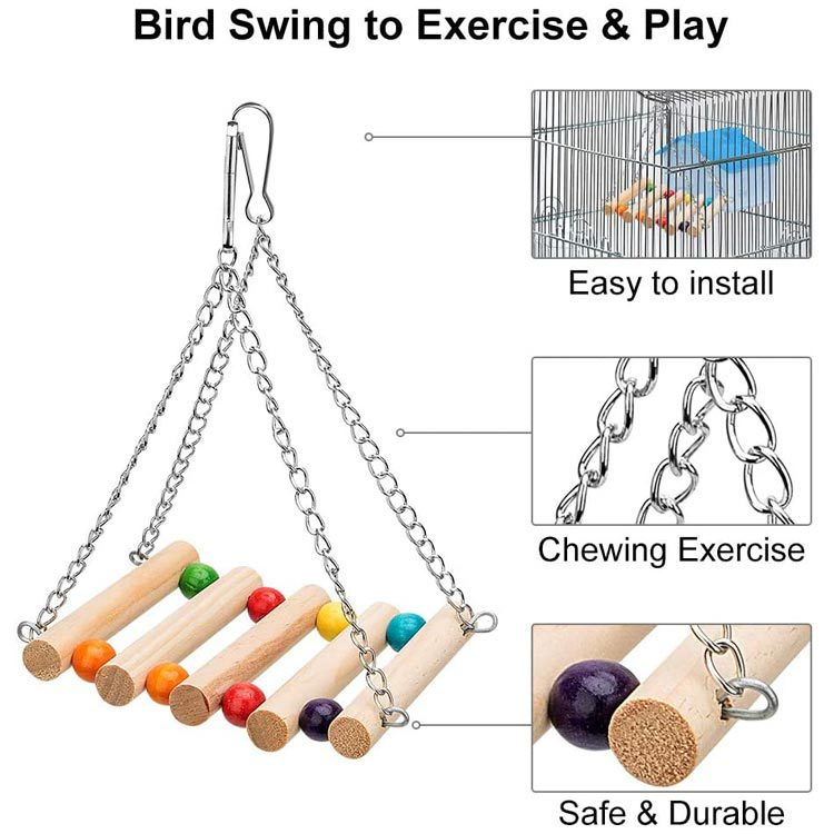 8 Packs Bird Toy Set Natural Wooden Bird Cage Parrot Hanging Swing Chewing Toy