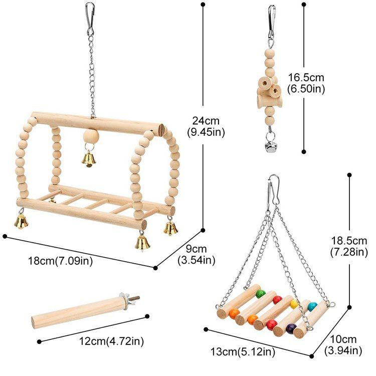 8 Packs Bird Toy Set Natural Wooden Bird Cage Parrot Hanging Swing Chewing Toy