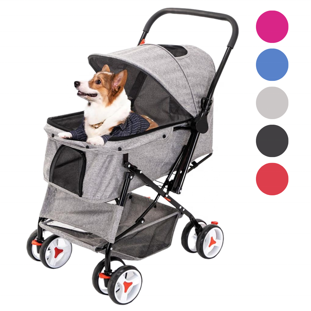 Foldable Pet Travel Carrier 4 Wheel Cat Dog Stroller with Storage Basket