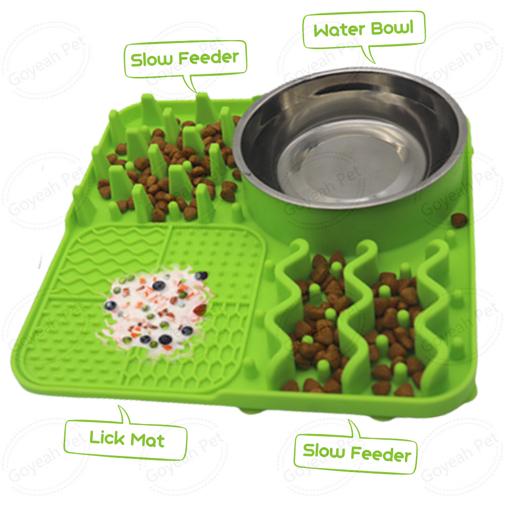 Multifunctional Silicone Pet Slow Feeder Anti-Slip Suction Dog Lick Mat with Stainless Steel Bowl