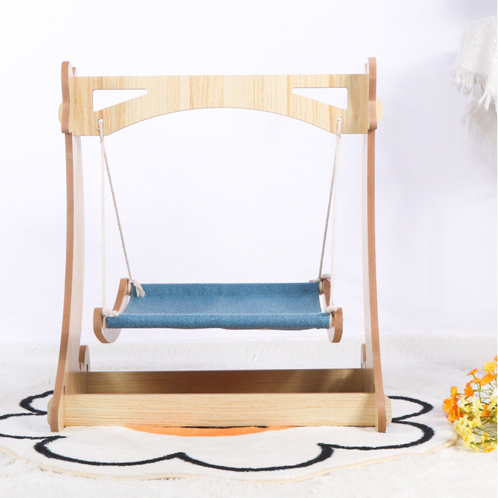 2023 New Cartoon Wooden Cat Hammock Indoor Big Load-bearing Anti-Rollover Pet Swing