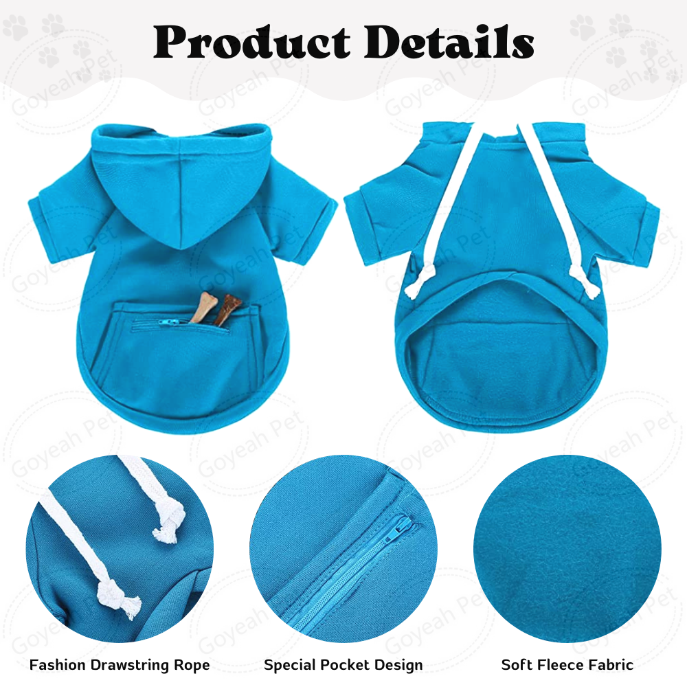 Large Plain Dog Hoodie Pet Clothes Sweaters with Zippered Pocket