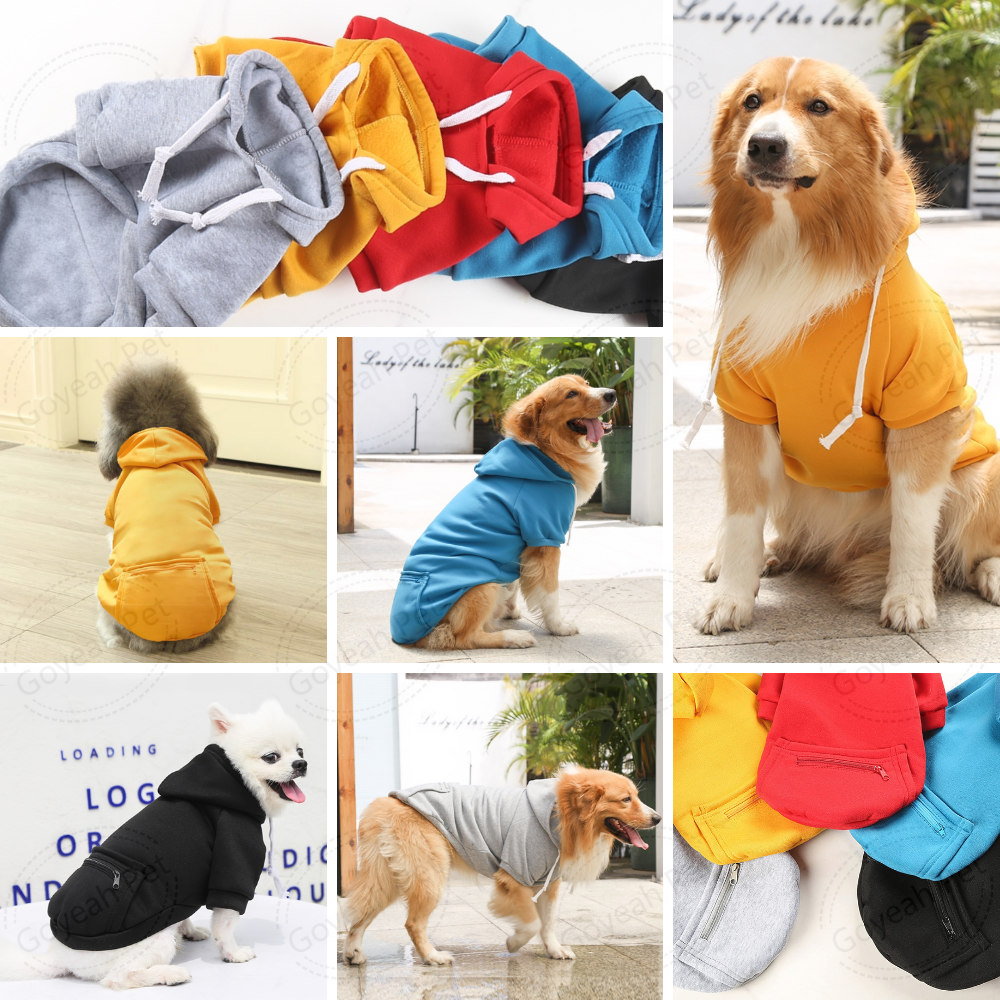 Large Plain Dog Hoodie Pet Clothes Sweaters with Zippered Pocket