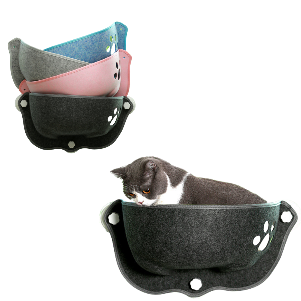 Window Mounted Felt Cat Nest Cute Paw Hollow Pet Hammock Bed With Suction Cup