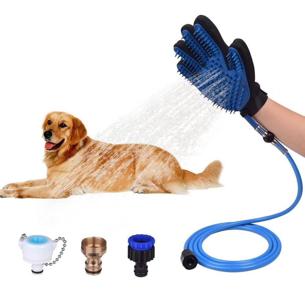 Portable 2 in 1 dog shower brush ,  pet dog shower with 4 Faucet Adapters