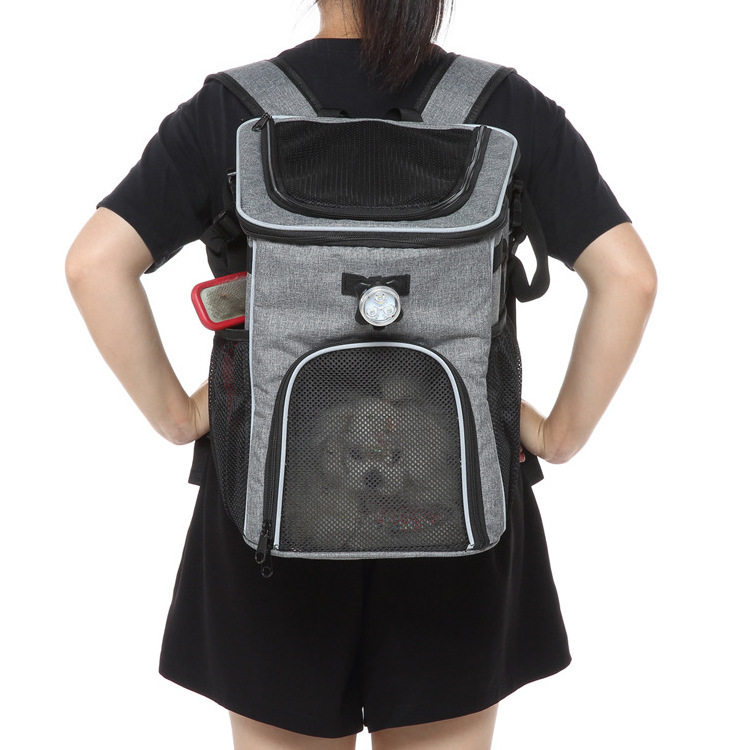 Portable Cat Dog Backpack Outdoor Pet Bike Basket Bicycle Carrier Bag with LED Light