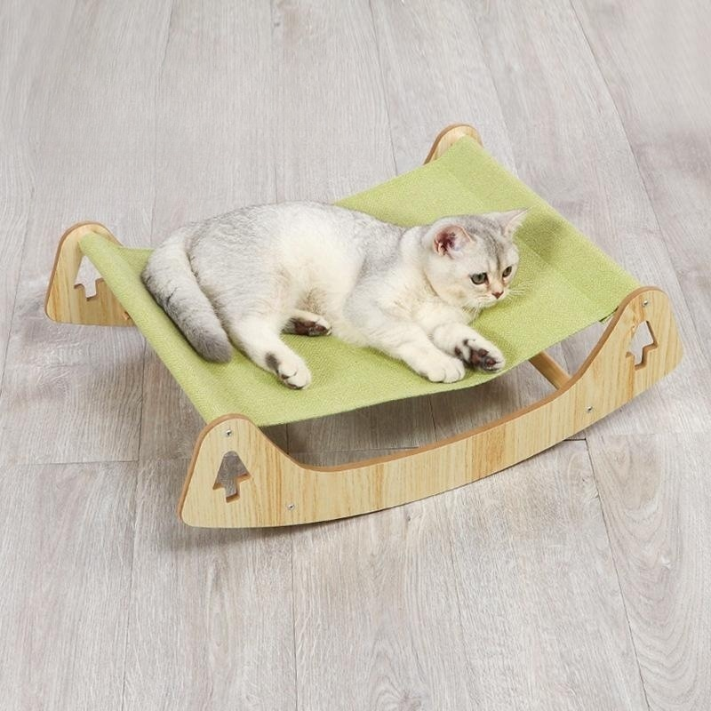 Wooden Elevated Pet Hammock Washable Cat Sleeping Bed Off Ground Swing Chair