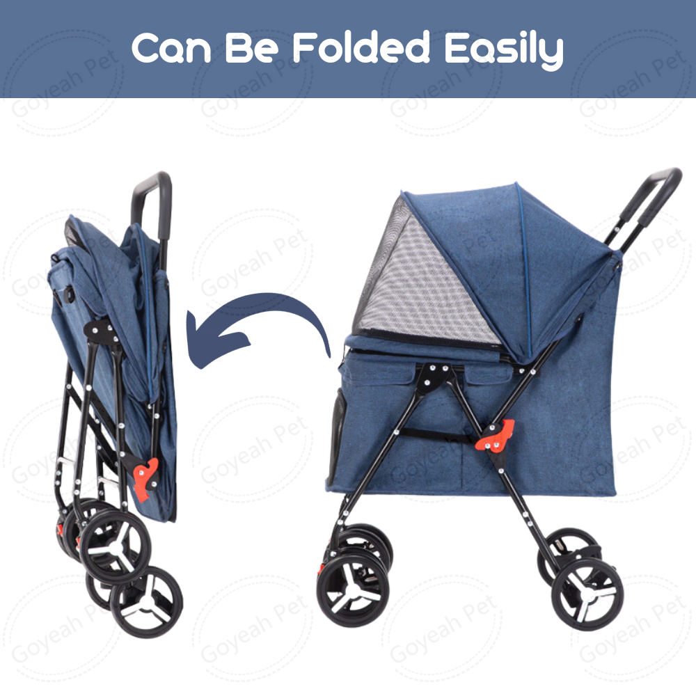 Wholesale Folding Cat Dog Travel Carrier 4 Wheel Pet Stroller with Extra Pocket