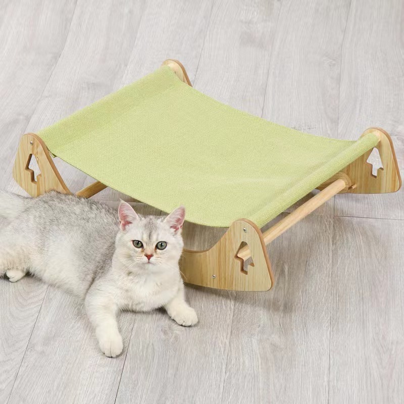 Wooden Elevated Pet Hammock Washable Cat Sleeping Bed Off Ground Swing Chair