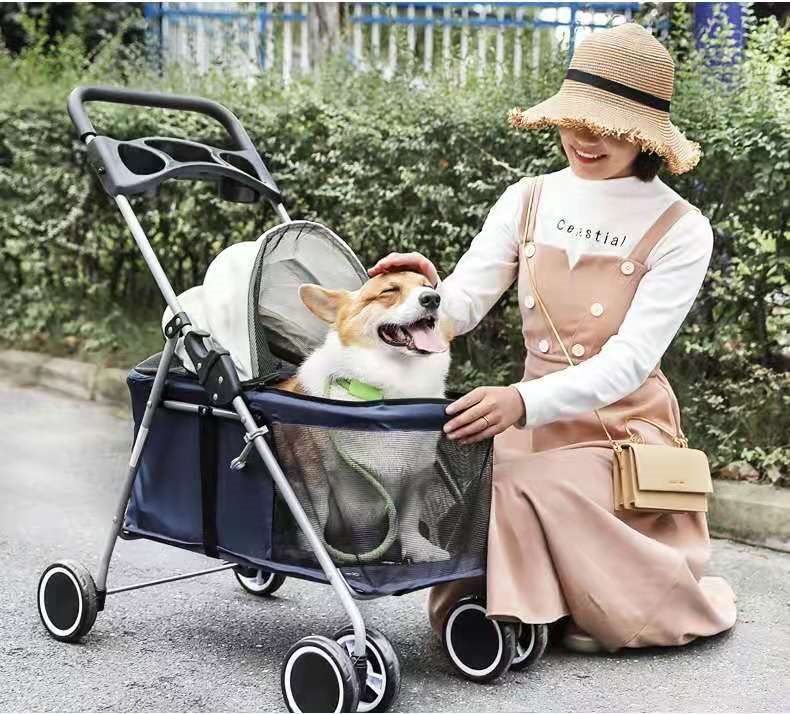 Portable Outdoor Four Wheels Dog Pet Stroller Detachable Lightweight Travel Dog Cat Trolley