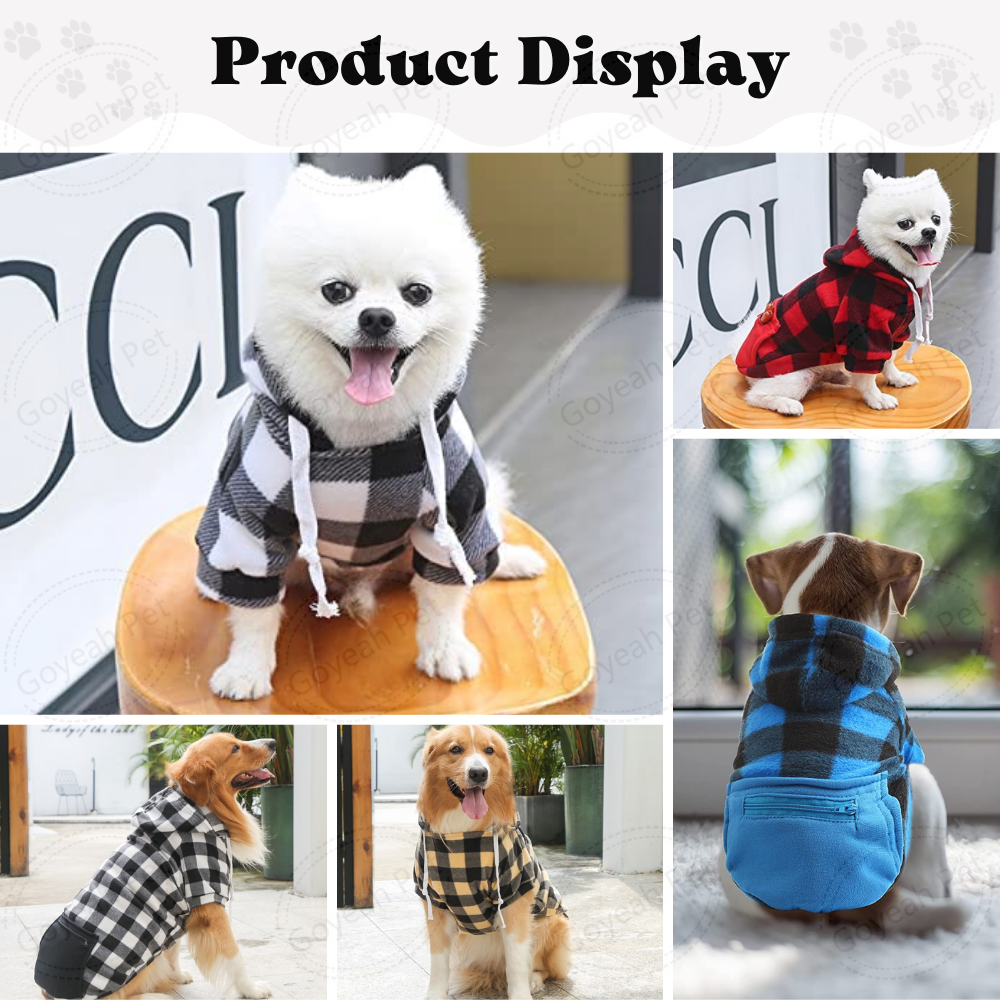 Large Plain Dog Hoodie Pet Clothes Sweaters with Zippered Pocket