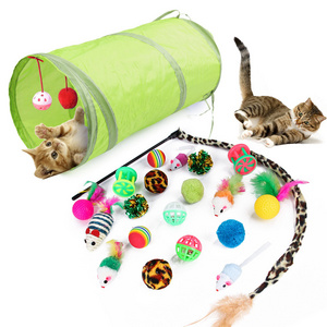 21PCS Cat Toys Interactive Kitten Toys Assortments Tunnel Balls Fish Feather Teaser Wand Mice