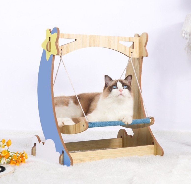 2023 New Cartoon Wooden Cat Hammock Indoor Big Load-bearing Anti-Rollover Pet Swing