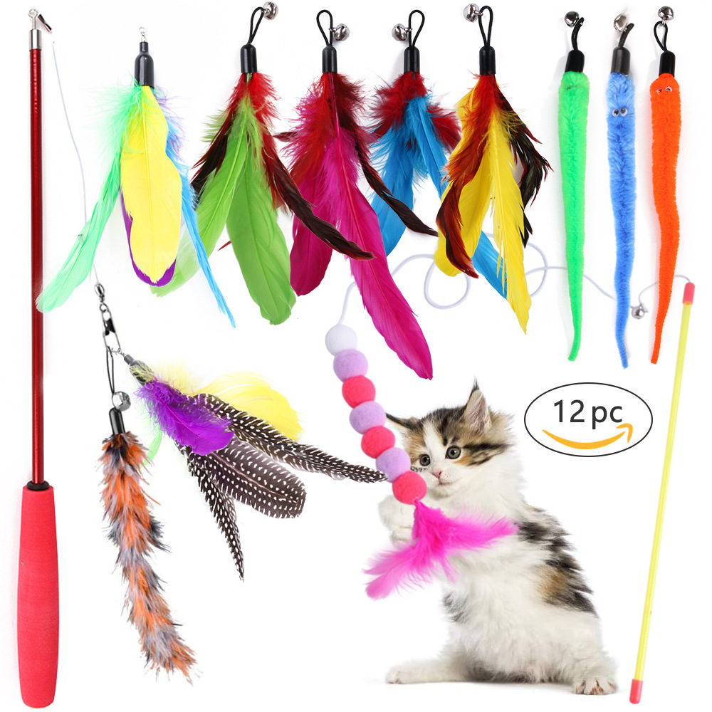 21PCS Cat Toys Interactive Kitten Toys Assortments Tunnel Balls Fish Feather Teaser Wand Mice