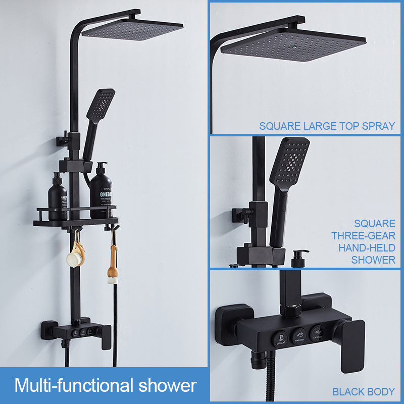 Square Bathroom Shower System GaoZhan Black Gold Bathtub Mixer Faucet Hot Cold Bathroom Tap Thermostatic Shower Set