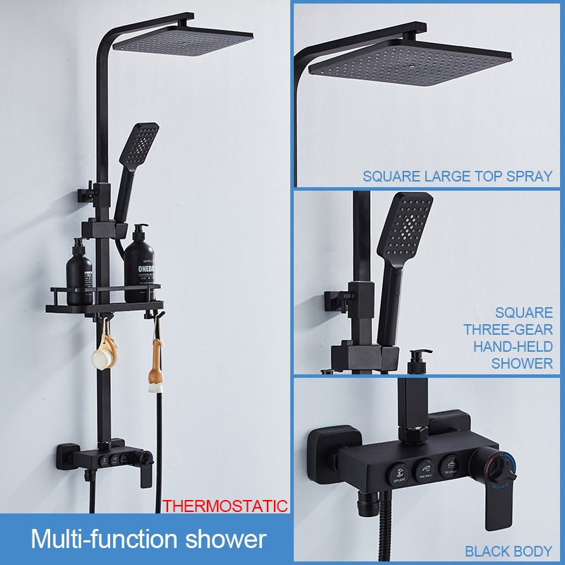 Square Bathroom Shower System GaoZhan Black Gold Bathtub Mixer Faucet Hot Cold Bathroom Tap Thermostatic Shower Set