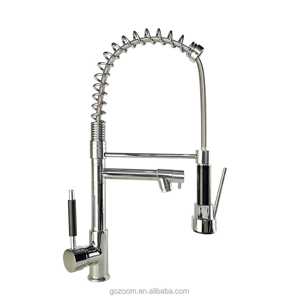 2-function Commercial Style Pre-rinse Kitchen Faucet Spring with Pull-down CLASSIC Modern Ceramic Stainless Steel Kitchen Faucet