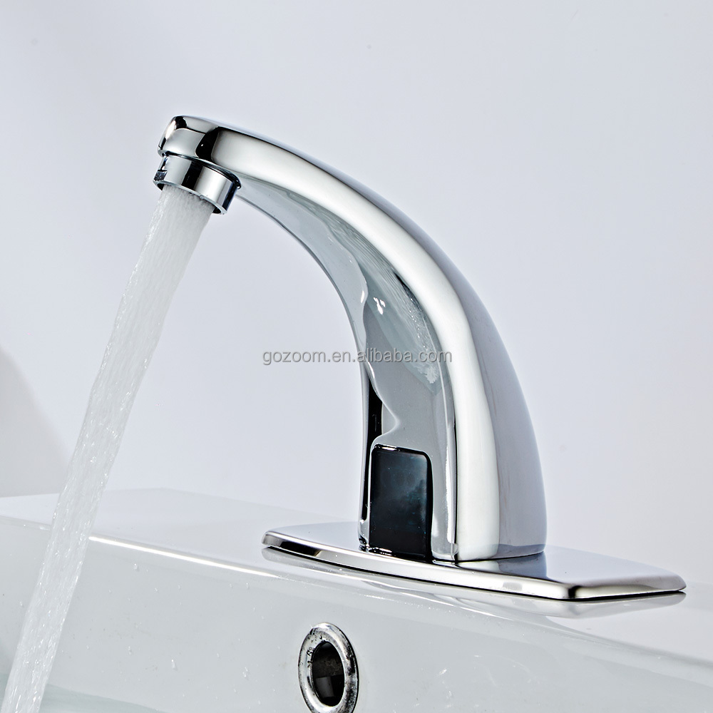 Automatic Sensor Touchless Bathroom Sink Faucet with Hole Cover Plate, Chrome Vanity Faucets