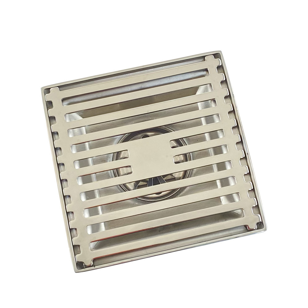 6 Inch Square Shower Drain Bathroom Floor Drain with Brick Pattern Grate Brushed 304 Stainless Steel Modern Strainer 3 Years