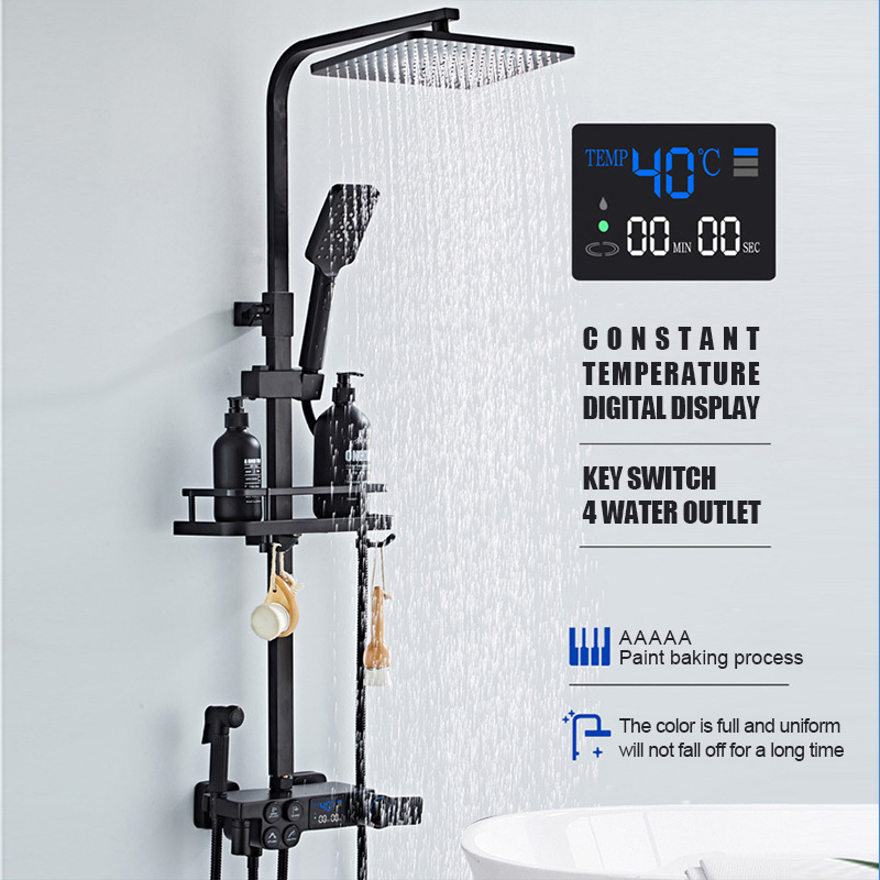 Square Bathroom Shower System GaoZhan Black Gold Bathtub Mixer Faucet Hot Cold Bathroom Tap Thermostatic Shower Set