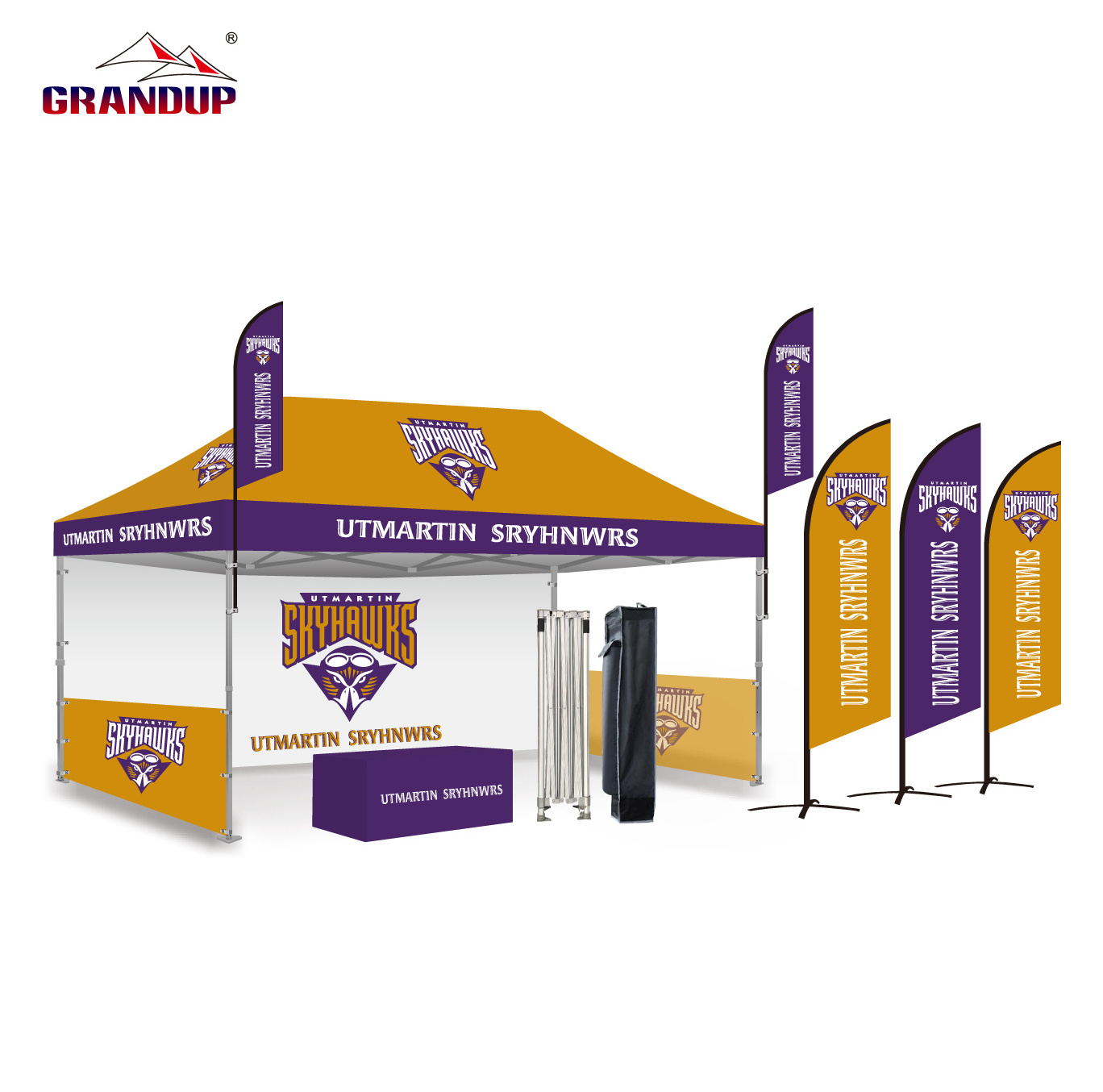 GRANDUP Custom Printed Canopy Pop up Tent Canopy aluminum hexagonal frame tent with custom logo printing