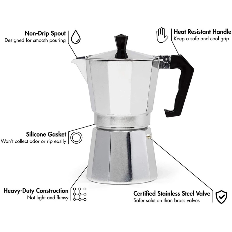 Portatil Cafetera Profesional 6 cups Coffee Espresso Cafetera Express Italiana Barata Set Moka Pot Cafeteras