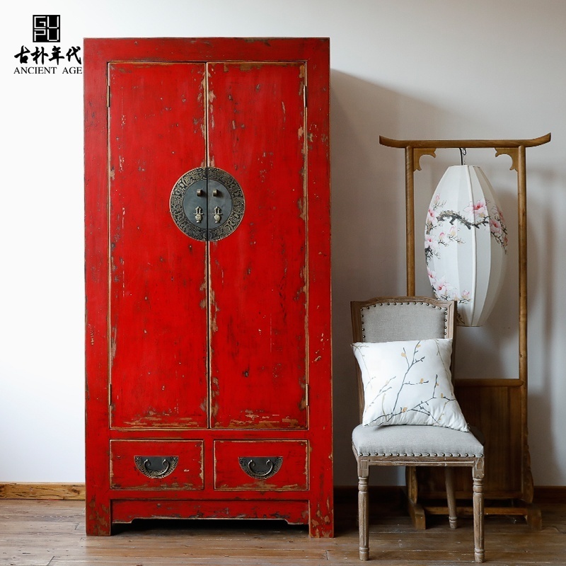 Ancient Age furniture distressed paint antique custom wardrobe storage old fashioned Chinese traditional antique wardrobe