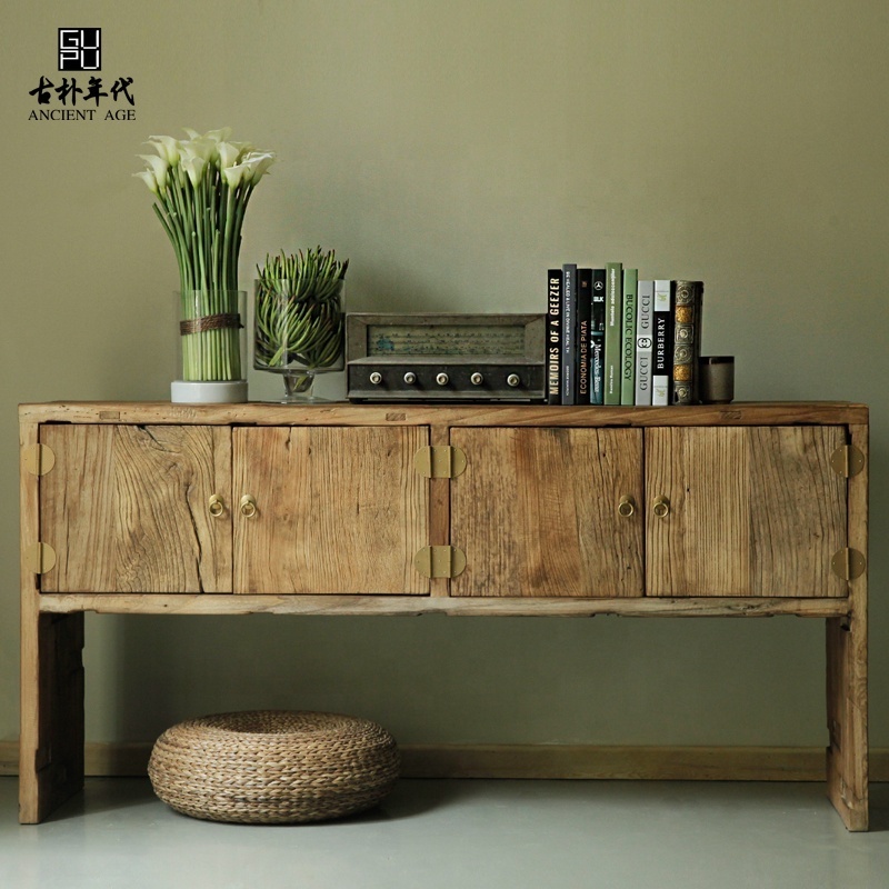 Nordic rustic reproduction antique barn wood furniture reclaimed elm wood antique furniture simple style storage console table