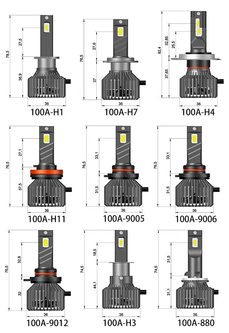 GPNE 100A 100w 6000K Car head lights bulb 360 H4 led headlight for car automotive 9005 9006 H11 H7