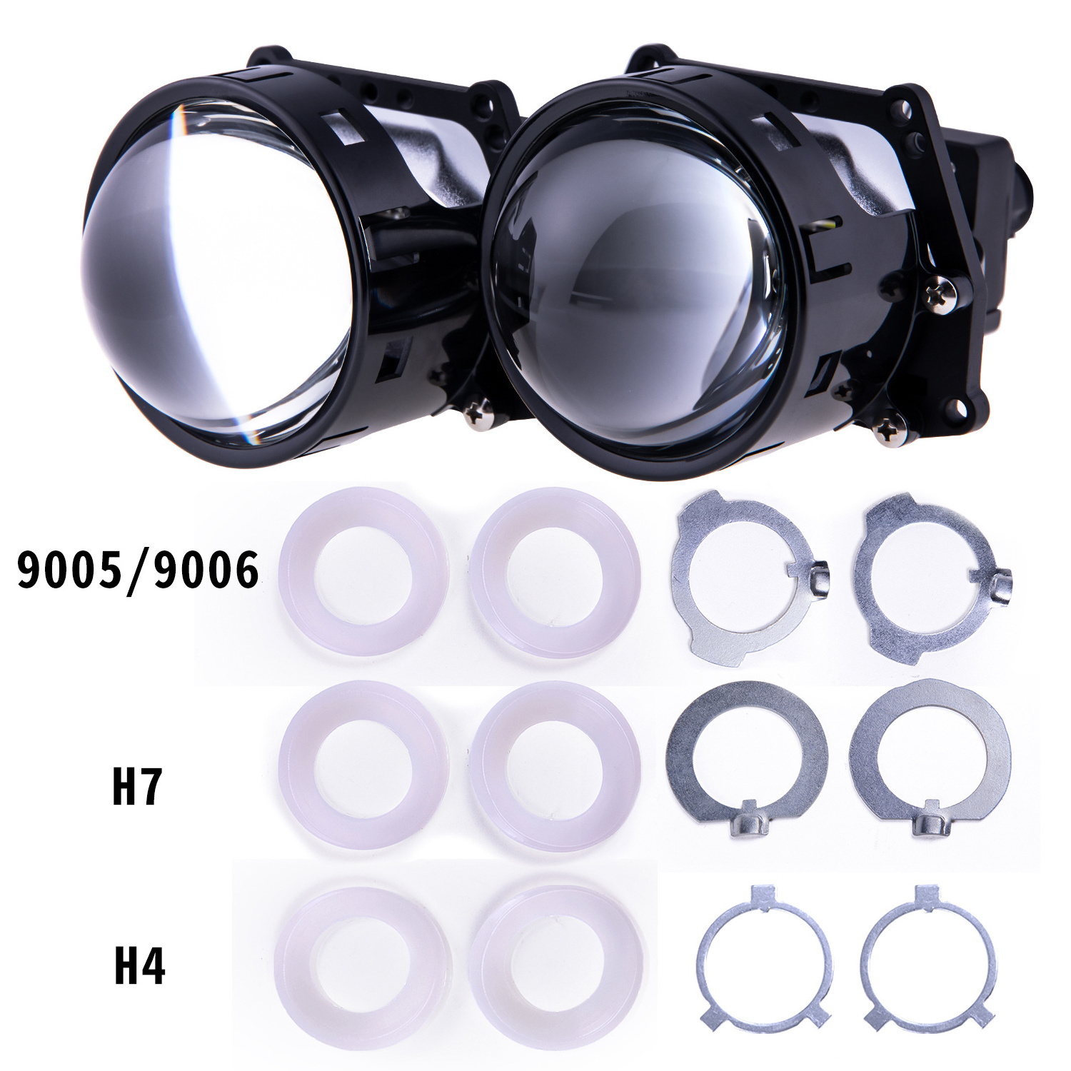 New H7 9005 H4 bi led projector lens headlight direct install led projector lens light 3 inch bi led